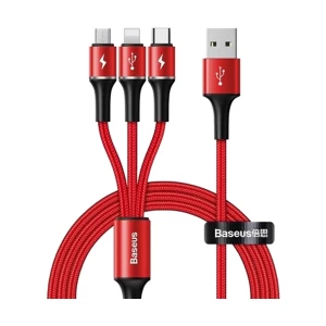 Baseus CAMLT-HA09 USB Male to Micro USB Lightning & Type-C 1.2 Meter Red Data Cable # CAMLT-HA09