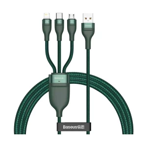 Baseus CA1T3-06 USB Male to Micro USB, Lightning & Type-C Male, 1.2 Meter, Green Charging & Data Cable #CA1T3-06