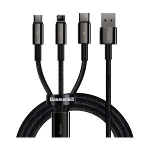 Baseus USB Male to Micro USB, Lightning & Type-C Male 1.5 Meter, Black Charging & Data Cable #CAMLTWJ-01