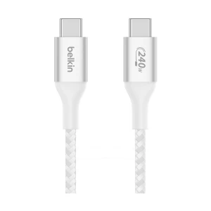 Belkin CAB015bt1MWH BoostCharge USB Type-C Male to Male 240W, 1 Meter, White Braided Data & Charging Cable #CAB015bt1MWH