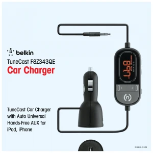 Belkin TuneCast F8Z343QE Car Charger with Auto Universal Hands-Free AUX for iPod, iPhone (F8Z343QE)