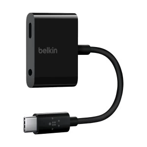Belkin F7U080btBLK Type-C Male to 3.5mm & Type-C Female Black Multiport Converter # F7U080btBLK