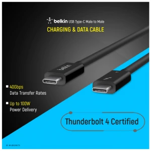 Belkin INZ003bt1MBK USB Type-C Male to Male, 1 Meter, Black Charging & Data Cable (Thunderbolt 4) #INZ003bt1MBK