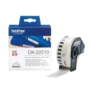Brother Genuine DK-22210 Continuous Paper Label Roll (Black on White, 29mm wide)