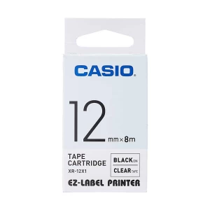 Casio XR-12X (12mm X 8M) Black on Transparent Tape Cartridge #CG86