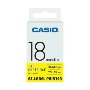 Casio XR-18YW1-W-DJ Black on Yellow Tape Cartridge #G12