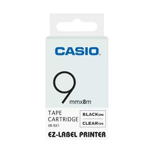 Casio XR-9X-S-DJ/XR-9X1-W-DJ (9mm X 8M) Black on Clear Tape Cartridge #G08