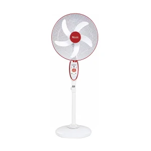 Click 16 Inch White & Red Rechargeable Stand Fan with LED Light (4500mAh)