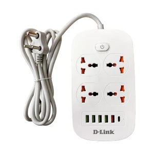 D-Link 3 Pin 4 Port White Power Strip #DPA-F451 (5x USB, 1x Type-C) (2 Meter)