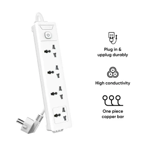 Deli 2 Pin 4 Port White Power Strip # ET403 (3 Meter)