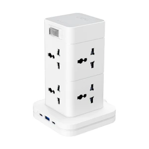 Deli 2 Pin 8 Port White Standing Power Strip #ET763, (1x USB, 2x USB-C) (3 Meter)