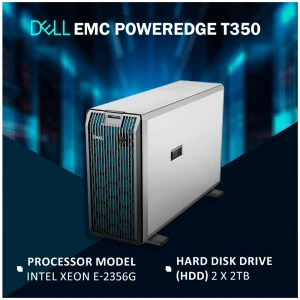 Dell EMC PowerEdge T350 Intel Xeon E-2356G Tower Server