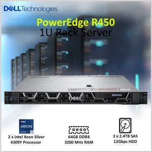 Dell PowerEdge R450 Intel Xeon Silver 4309Y 64GB RAM 1U Rack Server