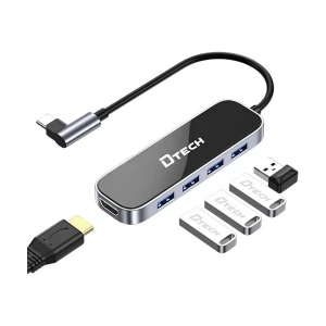 DTECH DT-T0039 Type-C Male to HDMI, Quad USB & Type-C (PD) Female Black & Gray Converter #DT-T0039
