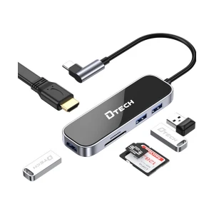 DTECH T0040 Type-C Male to HDMI, Tri USB, Type-C (PD), SD & TF Female Black & Gray Converter #T0040