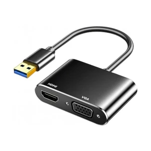 DTECH USB Male to HDMI & VGA Female Black Multiport Converter #DT-2906
