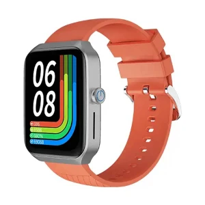G-Tide S1 Lite Bluetooth Calling Gray Smart Watch with Leather Brown & Orange Strap