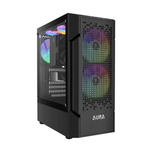 GAMDIAS AURA GC7 RGB Mesh Mid Tower Black (Tempered Glass) ATX Gaming Desktop Case with AURA GP250 (250W) PSU