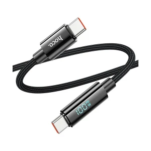 Hoco U125 Benefit USB Type-C Male to Male, 1.2 Meter, Black Charging & Data Cable With LED Display