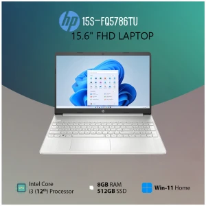 HP 15s-fq5786TU Intel Core i3 1215U 8GB RAM 512GB SSD 15.6 Inch FHD Display Silver Laptop