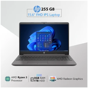 HP 255 G8 AMD Ryzen 3 5300U 8GB RAM 1TB HDD 15.6 Inch FHD Display Dark Ash Silver Laptop