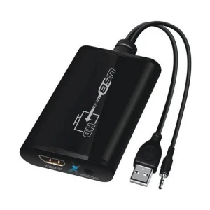 K2 USB & 3.5mm Male to HDMI & 3.5mm Female Black Multiport Converter