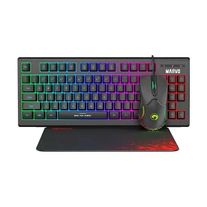 Marvo CM310 Rainbow Backlit Black USB Wired Gaming Keyboard, Mouse, Mouse Pad Combo