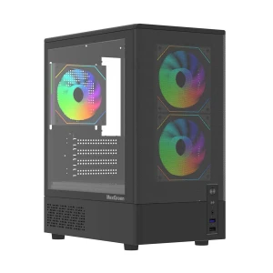 MaxGreen 310 Infinity Mid Tower Black Micro-ATX (Tempered Glass Side Window) Gaming Desktop Casing with Standard PSU & 3 x SN23 Infinity ARGB Fan