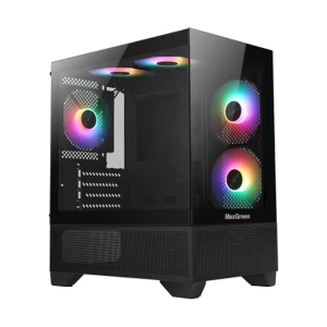 MaxGreen Panora PS5 Mid Tower Black Micro-ATX Gaming Desktop Casing with Standard PSU & 5 x SN02 ARGB Fan