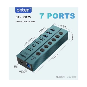Onten OTN-5317S USB Male to Tri USB & Quad USB-C Female USB HUB #OTN-5317S