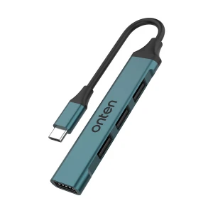 Onten OTN-9701D USB-C Male to Quad USB Female Crystal Teal Hub #OTN-9701D