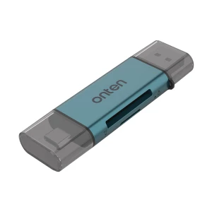 Onten OTN-CR532 USB Type-C & USB Male to SD/TF Crystal Teal Card Reader #OTN-CR532