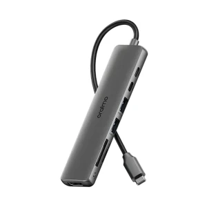 Oraimo PowerTrans Type-C Male to Dual USB, Dual Type-C, HDMI, SD & TF Female Gray Multiport Converter #OUH-511