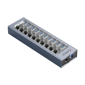 ORICO 10 Port USB 3.0 Gray-Transparent HUB With Individual Switches # AT2U3-10AB-EU-GY-BP