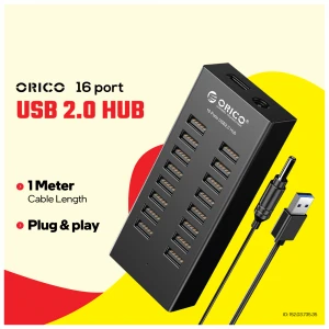 Orico 16 port USB 2.0 HUB with Power Adapter # H1613-U2-BK