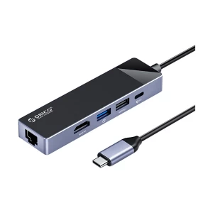 Orico Type-C Male to HDMI, Dual USB, USB-C & Lan Female Grey Black Converter #DM-5R-BK
