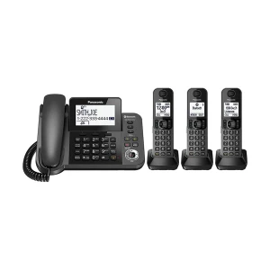 Panasonic KX-TGF383 Cordless & Corded METAllic Black Phone set (1 Phoneset, 3 Handset)