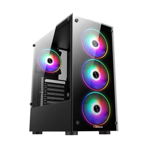 PC Power PP-GS2404-BK Crystal Glass Mid Tower Black ATX Gaming Desktop Casing