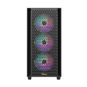 PC Power Flow Dark Mesh Mid Tower Black (Tempered Glass Window) ATX Gaming Desktop Case