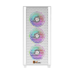 PC Power Flow White Mesh Mid Tower White (Tempered Glass Window) ATX Gaming Desktop Case