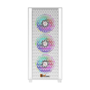 PC Power Flow White Mesh Mid Tower White (Tempered Glass Window) ATX Gaming Desktop Case with 350W PSU