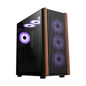 PC Power Wood Mesh BK Mid Tower Black E-ATX Gaming Desktop Case with 4 Fan