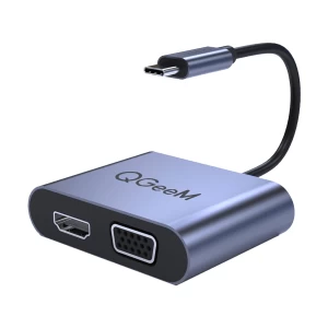 QGeeM Type-C Male to HDMI & VGA Female Grey Multiport Converter # QG-UH02-1