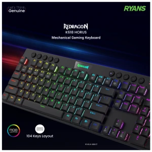 Redragon K618 Horus RGB (Huano Red Switch) Wireless (Tri Mode) Black Mechanical Gaming Keyboard