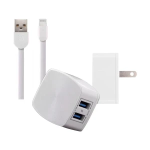 Remax 2-Port USB White Charger / Charging Adapter with USB Male to Lightning 1 Meter White Charging & Data Cable #RP-U215