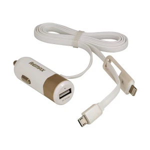 REMAX RCC102 USB Gold Car Charger with 2 in 1 Cable