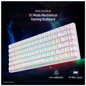 Royal Kludge RK 84 Tri Mode RGB Hot Swap Red Switch White Gaming Keyboard