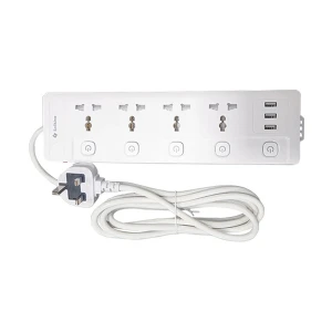 SOLITINE 3 Pin 4 Port White Power Strip 3 Meter # S3P-4-3M-U