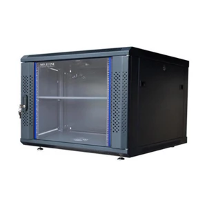 Solitine SOL-265-6U 6U 600x450 Wall Mount Server Cabinet, single Section with a tempered dark blue glass front door that has a push lock