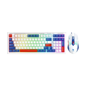T-wolf TF610 White & Blue Wired Keyboard & Mouse Gaming Combo